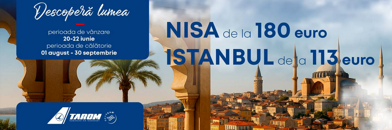 Tarom: ,,În acest week-end o promoție la bilete pentru 2 destinații îndrăgite”
